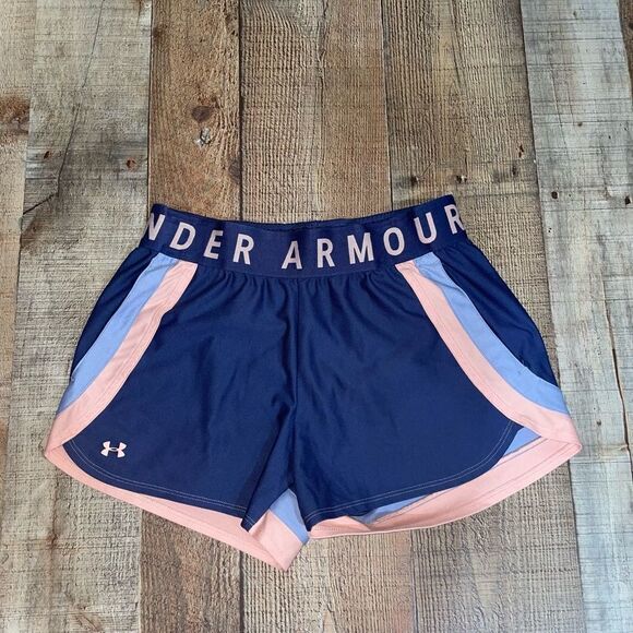 Under Armor Women's Heat Gear Loose Fit Athletic Shorts Blue Peach Size medium - Picture 1 of 9